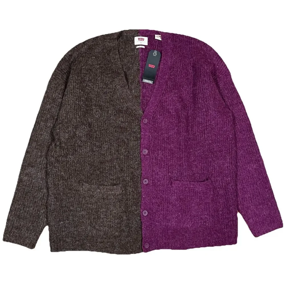 NWT Levi's Brown & Purple Split Coit Boxy Cardigan Size XL Two Tone Wool Acrylic